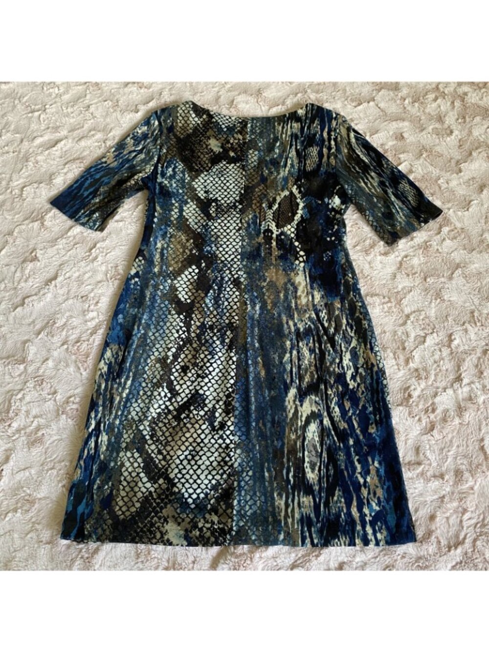 Connected Petite Womens 8P Blue Brown Snake Print Jersey Knit Sheath Dress - Picture 6 of 12